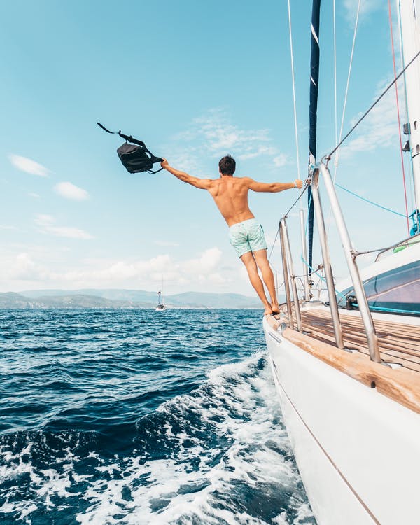 View of Vulcano from the bow of a sailing boat